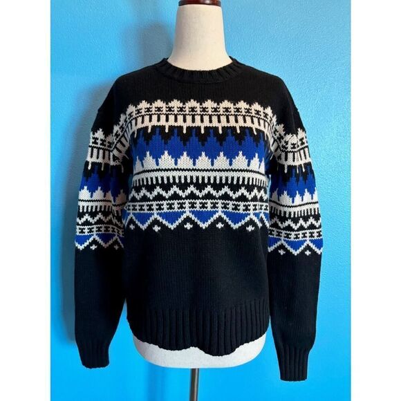 NWT Ralph Lauren Sweater Pullover Black Blue Fair Isle Holiday XS So Pretty! - Picture 1 of 8